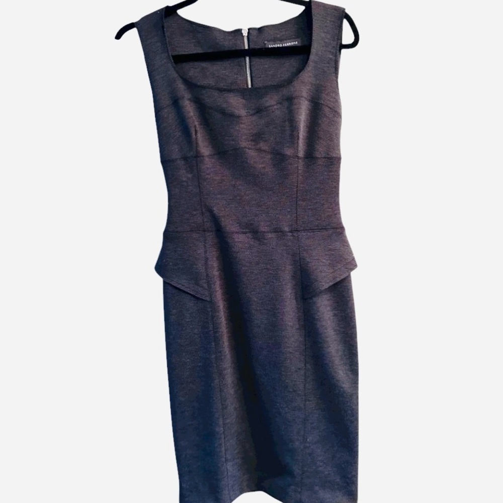 SANDRO FERRONE ROMA FITTED  KNIT MIDI  DRESS W/FULL LENGTH  EXPOSED REAR ZIP